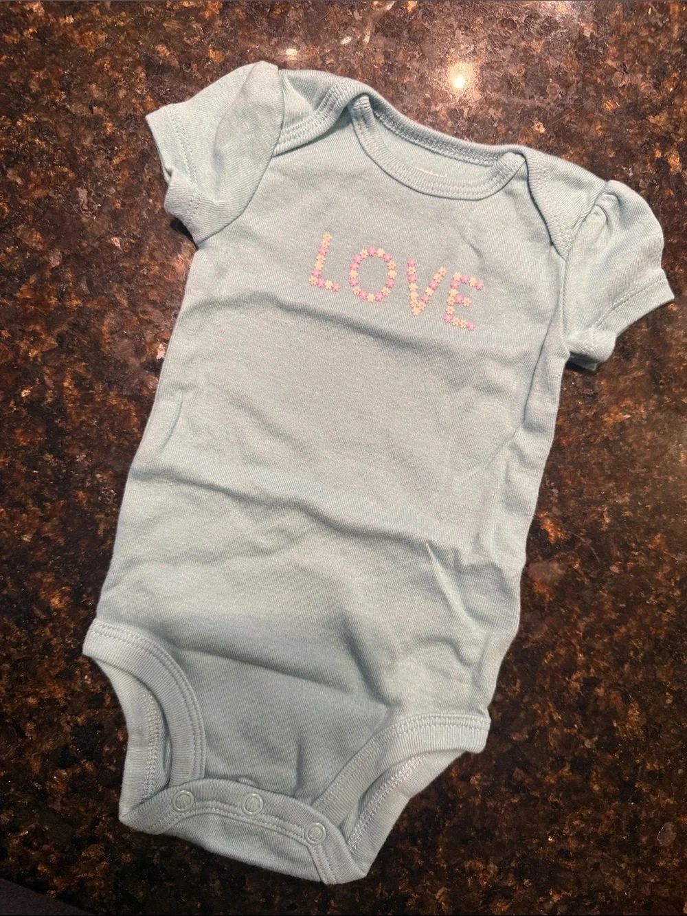 Baby Blue  'LOVE' Short-Sleeve One-Piece Bodysuit Baby Girl 3 Months